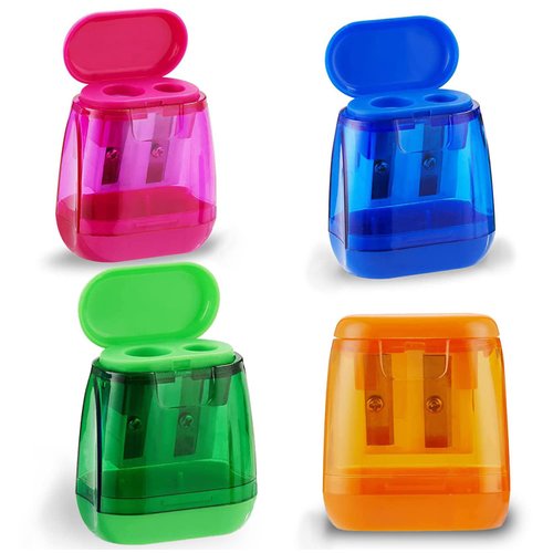 OFiSEXPT 4pcs Colored Pencil Sharpener, Manual Pencil Sharpener Dual Holes, for Kids Adults Students School Class Home Office