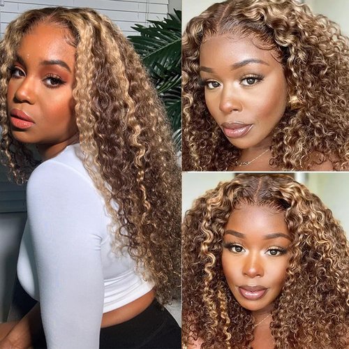 Blonde Human Hair Bundles Highlight Deep Wave Bundles Grade 8A Brazilian Virgin Human Hair 3 Bundles 20 22 24 Inch 2 Tone Brown Mixed With Blonde Bundles Double Weft Hair Extensions 300g