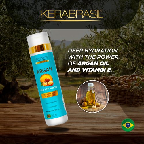 Kerabrasil Argan Oil Hydrating Conditioner 300ml - Vitamin E & Essential Fatty Acids Enriched, Keratin-Infused for Strength, Silky Smooth Hair Care, Detangles & Nourishes