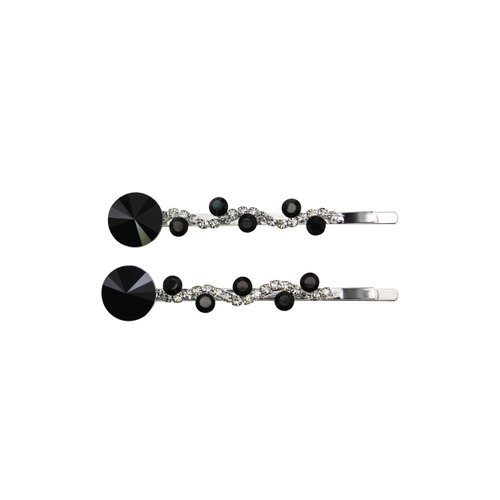 Faship A Pair Of Black Premium Rhinestone Crystal Floral Hair Clips 2 Pcs Pins - Black