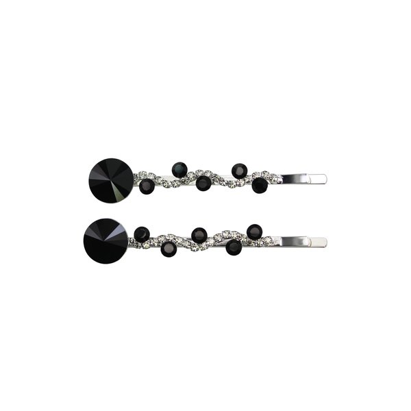 Faship A Pair Of Black Premium Rhinestone Crystal Floral Hair Clips 2 Pcs Pins - Black