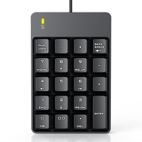 Wired Number Pad, USB Numeric Keypad 19 Key Number Keypad Keyboard for Laptop PC Computer Notebook, Big Print Letters - Black