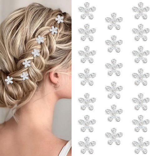 YISSION 20Pcs Mini Rhinestone Flower Hair Clips Cute Silver Hair Pins Small Decorative Hair Clips Wedding Hair Barrettes Bridal Hair Accessories for Girls Women