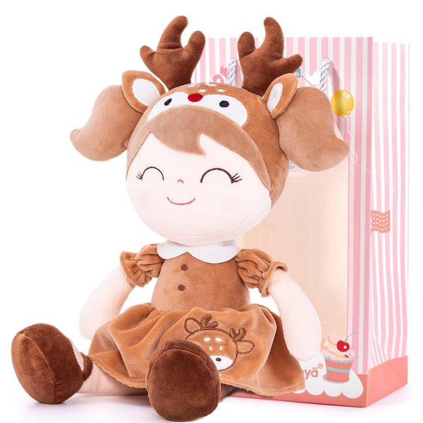 Gloveleya Plush Baby Doll Plush Toys Girl Toys Baby Girl Gift Spring Girl Elk Dolls Kids Soft Toys Plush Deer Toy Brown 16"
