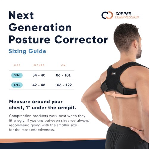Copper Compression Posture Corrector for Men & Women - Adjustable Copper Infused Orthopedic Brace for Pain Relief from Bad Posture, Slumping - Targets Upper Back, Shoulders, Neck, Clavicle