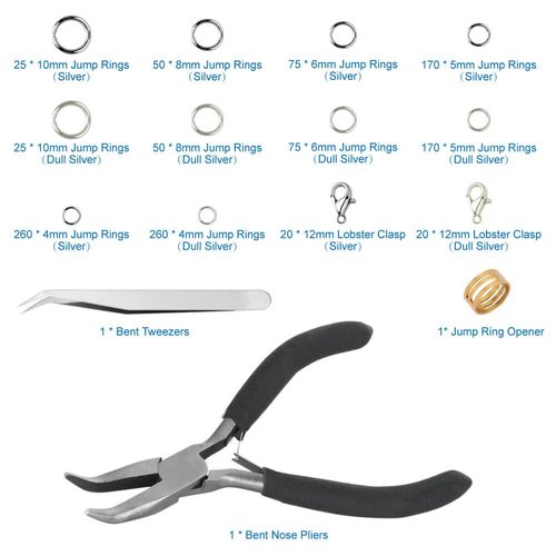 Anezus Jump Rings for Jewelry Making Supplies with Jump Ring Pliers (1200Pcs Dull Silver and Bright Silver)
