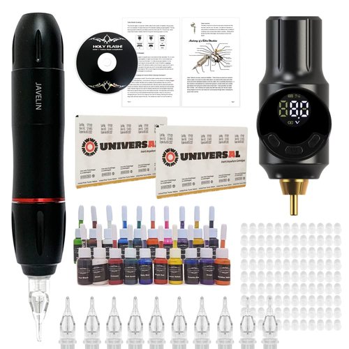 Javelin Portable Tattoo Pen Kit Starter Machine Gun Power Supply Set with Ink (Javelin Freedom Kit + 20 Colors) 86 PCS