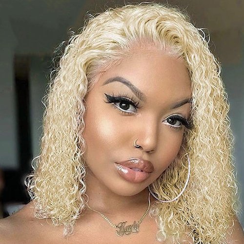 Legendhair Blonde Bob Wig Human Hair 613 13x4 Lace Front Wig Human Hair Short Curly Bob Wigs for Black Woman Human Hair 613 Frontal Wigs Pre Plucked With Baby Hair180% Density (12 Inch)