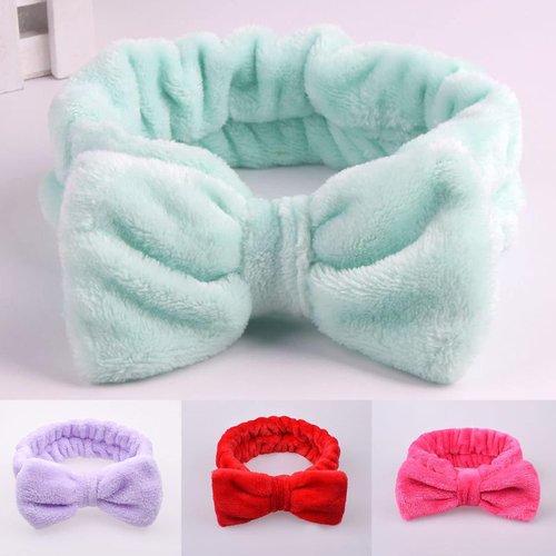 Purple Makeup Headband,Cute Hair Band For Washing Face,Spa,Skincare,Birght Color High Elasticity Bowknot Coral Fleece Bow Head Wrap Hair Accessories for Daily Wear