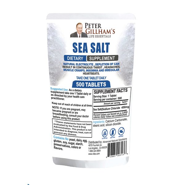 Peter Gillham’s Sea Salt, Sodium Chloride 450mg, Essential Electrolyte Support & Balance, Rapid Hydration & Muscle Cramp Relief, Intermittent Fasting, Keto & Paleo Friendly, 500 Tablets, Made in USA