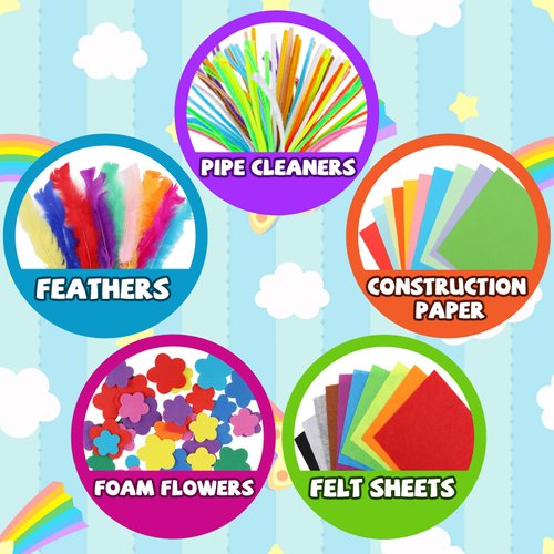 DOITEM Pipe Cleaners Craft Supplies, 1000+Pcs Arts and Crafts Supplies Including Pipe Cleaner Wiggle Googly Eyes Pom Poms Feathers Sticks Sequins Foam Flowers Papers Felt Stickers