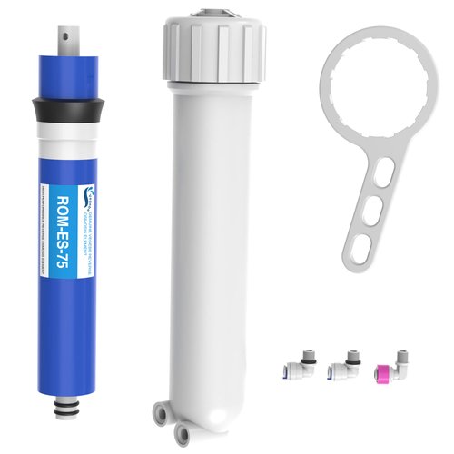 75 GPD RO Membrane Filter Replacement with Reverse Osmosis Membrane Housing, Wrench, 1/4" Quick-Connect Fitting, Check Valve, Fit Under Sink RO Home Drinking Water Filter Filtration Purifier System
