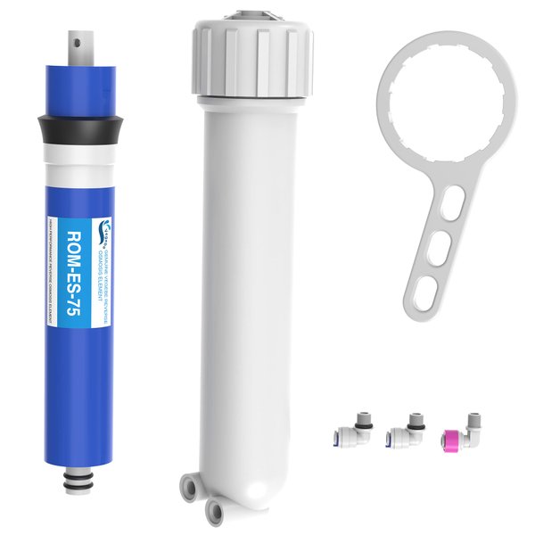 75 GPD RO Membrane Filter Replacement with Reverse Osmosis Membrane Housing, Wrench, 1/4" Quick-Connect Fitting, Check Valve, Fit Under Sink RO Home Drinking Water Filter Filtration Purifier System