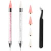 Kaychan Rhinestone Picker Tool 2 Acrylic Handle Rhinestones Applicator Dual-Ended DIY Nail Art Tool with 4 Extra Wax Tips and 1 Tweezer