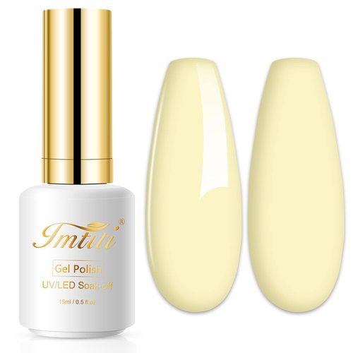 Imtiti Pastel Gel Nail Polish, 1 Pcs 0.5 Fl Oz Creme Light Yellow Gel Polish Soak Off LED UV Nail Gel Polish Neutral Spring Summer Easter Gel Nail Polish DIY Nail Art Starter Manicure Salon Gel Nail
