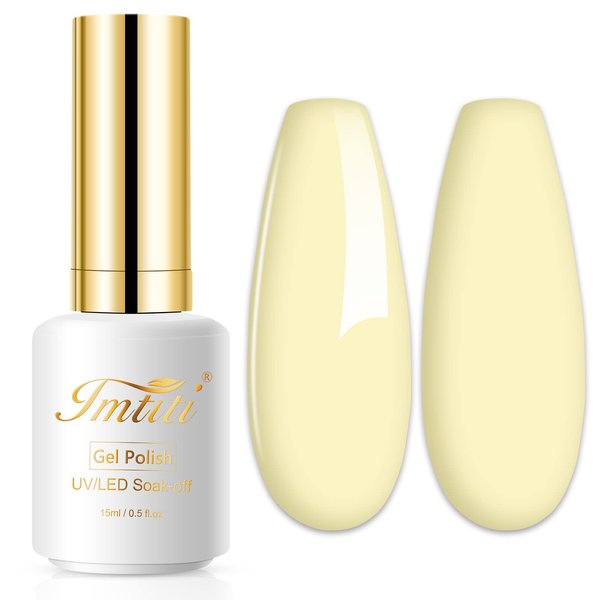 Imtiti Pastel Gel Nail Polish, 1 Pcs 0.5 Fl Oz Creme Light Yellow Gel Polish Soak Off LED UV Nail Gel Polish Neutral Spring Summer Easter Gel Nail Polish DIY Nail Art Starter Manicure Salon Gel Nail