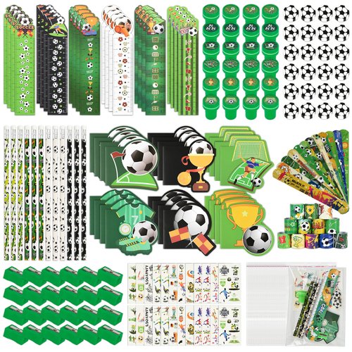 216Pcs Soccer Party Favors soccer Theme Party Kids Birthday Supplies Team Gift Goodie Bags Stuffer Pencils Stampers Classroom games Rewards School Office Supplies（soccer）