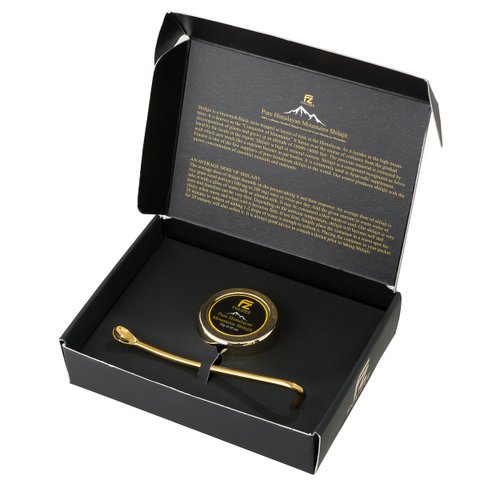 FOUZEE Pure Himalayan Mountains Shilajit - Authentic Hard Consistency, Natural Source of Fulvic Acid, Over 85 Trace Minerals, Includes Stainless Steel Spoon (10 Grams)