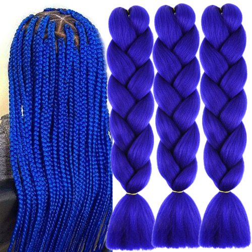 Ombre Braiding Hair Extensions for Women 3 Packs/24 Inch Braiding Hair Fiber Crochet Hair for Box Braids Senegal Twist Hair Extensions(24" (Pack of 3),royal blue)