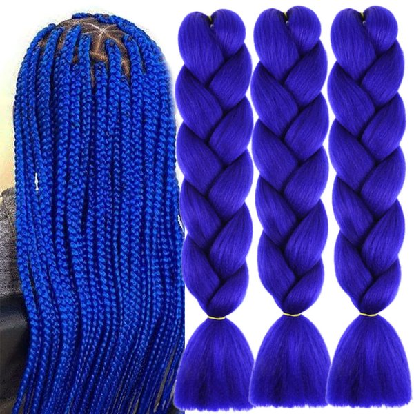 Ombre Braiding Hair Extensions for Women 3 Packs/24 Inch Braiding Hair Fiber Crochet Hair for Box Braids Senegal Twist Hair Extensions(24" (Pack of 3),royal blue)