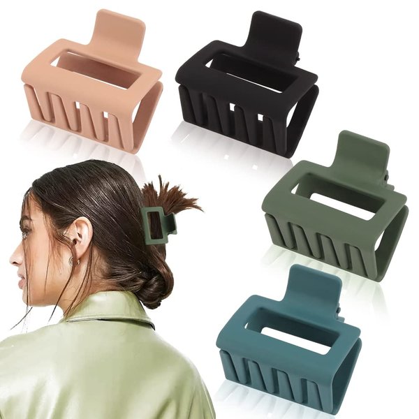 Ahoney 4 Pack Hair Clips for Thin Hair 2" Matte Hair Clips Hair Claw Clips Square Claw Clips Medium Claw Clips Hair Clips for Thick Hair Cute Hair Clips for Women
