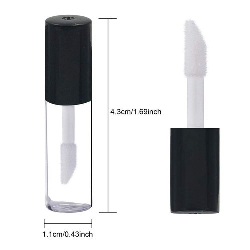 XINGZI 12Pcs 1.2ML Black Lid Mini Clear Empty Refillable Lip Gloss Tubes with Internal Lip Brush Lip Balm Oil Containers Lipstick Sample Bottles Vials Dispensers for DIY Makeup