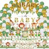 Safari Jungle Baby Shower Decorations, Jungle Animal Party Supplies Decor for Boy Girl Showers Birthdays with Banners Cake Topper Cupcake Topper Balloons Sash Corsage