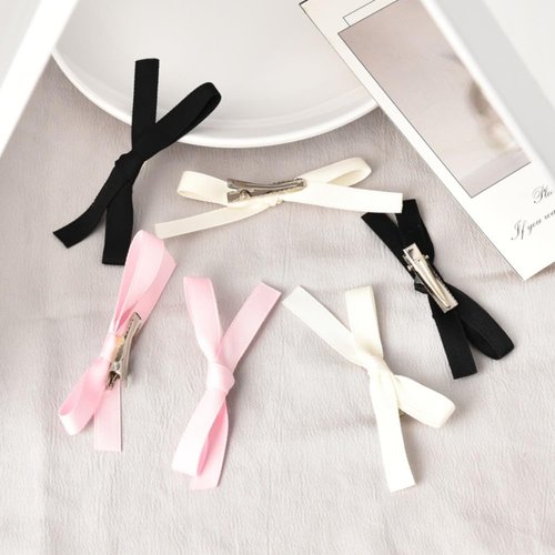 ShiQiao Spl Hair Clip, Hair Clip for Women Girls Toddlers, Satin Bowknot Hair Barrettes for Women Girls, 6 Pcs(Black Pink White)