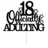 Officially Adulting 18 Cake Topper, Happy 18th Birthday Cake Decorations, 18th Cake Decor, Cheers to 18 Years Birthday Anniversary Party Supplies Black Glitter