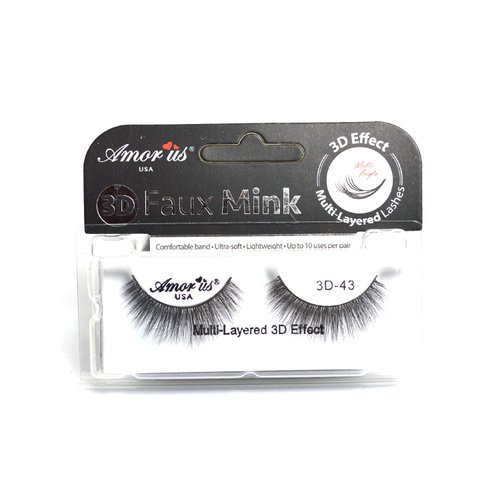 AMOR US 3D Effect Faux Mink False Eyelashes Multi Layered Eye Lashes Pick 1 Type + Earring (3D-43)