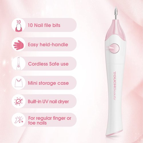 TOUCHBeauty Electric Nail File Drill with 10pcs Nail Bits for Natural Nails, Manicure Pedicure Set with UV Light Stand, Nail Buffer Drill Polisher Fingernails Toenails Care Set, Pink