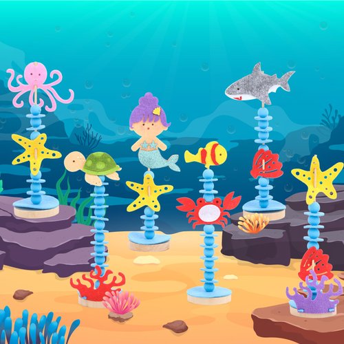 Coola Sea Animal Craft Kit Set for Preschool Kids - Educational Marine Life Kit with Felt & Wood for Ages 3-8, Fun & Easy DIY Activity for Boys & Girls, Pack of 6