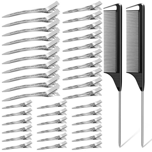 70Pcs Metal Hair Styling Clips, MORGLES 3 Sizes No Crease Hair Clips with 2pcs Parting Comb for B...