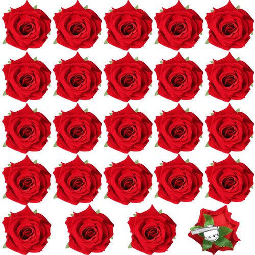 24 Pcs Flower Hair Clip Flower Hairpin Rose Brooch Floral Clips 2.8 Flowers Hair Clips Hair Flowers Headpieces Hair Accessories for Woman Bridal Bridesmaid Wedding Halloween(Red)