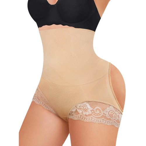 Gotoly Hourglass Figure Butt Lifter Shaper Panties Tummy Control High Waisted BoyShort (Beige, M/L)