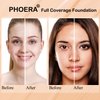 2 Pack PHOERA Foundation Buff Beige 104 and Face Primer,Liquid Full Coverage Foundation Set,Foundation Brush Powder Brush,5 Makeup Sponge,24HR Matte Oil Control Concealer (104- Buff Beige)