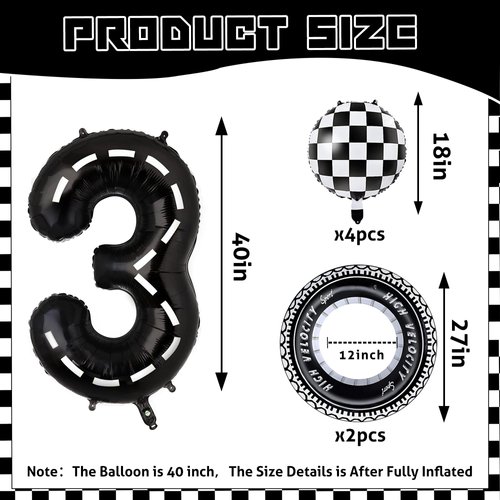 Race Car Balloons Race Car Birthday Party Supplies Tire Wheel Balloons Birthday Party Supplies Foil Number 3 Checkered Tire Balloon Arch Garland Kit Cars Wheels Party Favors Decorations