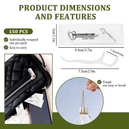 150 Pack Dental Floss Picks Individually Wrapped, Floss Single Bag, Travel Dental Floss, Unflavored Floss Picks, Dental Flossers, Floss Sticks, Tooth Floss, Dental Picks Disposable