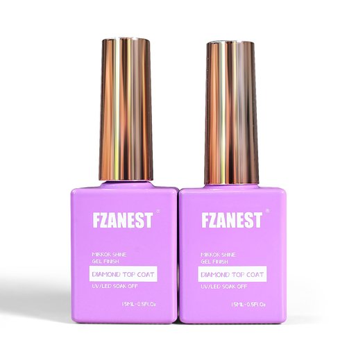 FZANEST Gel Nail Polish Diamond Top Coat- 2 * 15ML No Wipe Top Coat Clear Gel Polish High Gloss M...