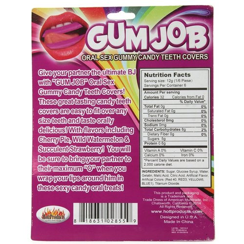 Hott Products Gum Job Oral Sex Gummy Teeth Covers, Purple/Red/Green, Cherry Pie/Succulent Strawberry/Wild Watermelon, 2.5 Ounce