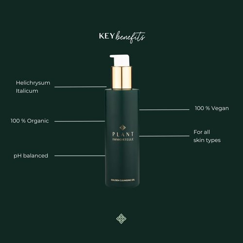 PLANT IMMORTELLE Golden Cleansing Gel - Hydrating and Lightweight Cleansing Gel - Gentle Makeup Removal - Perfect for Sensitive Skin, Natural and Organic Helichrysum Italicum, Gel Cleanser for Face