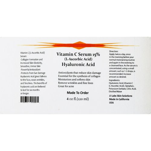 Vitamin C Skin Serum 15% (L-ascorbic Acid) with Pure Hyaluronic Acid Anti Aging Serum 4oz