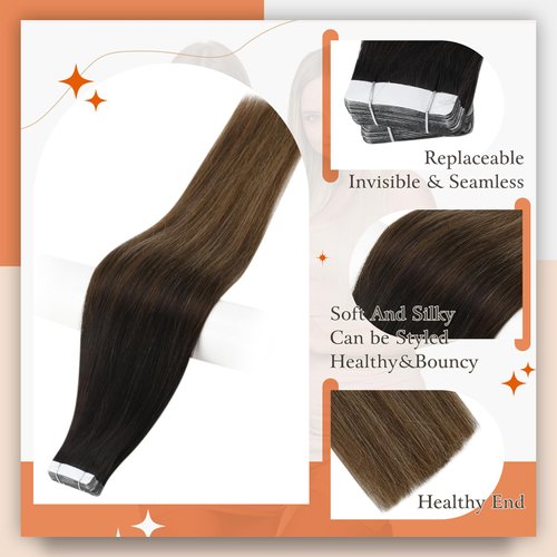 Full Shine Black And Blonde Tape in Hair Extensions Human Hair 14 Inch Tape in Extensions Black To Brown Mixed Blonde Glue Human Hair Extensions Pu Seamless Skin Weft Tape Extensions 50 Gram 20 Pcs