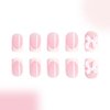 24Pcs Bows Press on Nails Short Square Fake Nails White French Tip False Nails with Pink Bow Charms Stick on Nails Glossy Nude Pink Full Cover Glue on Nails for Women Acrylic Manicure Decoration