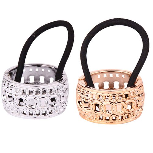 Metallic Plating Pattern Circle Cuff Hair Rings Silver and Gold Elastic Hair Ties Ponytail Holder Spring Clasp Wrap Ponytail Cover Hair Clips Hair Rope