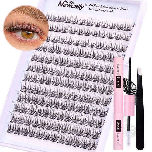 Lash Clusters Kit Natural DIY Eyelash Extension Kit Wispy Individual Lashes Extension CC Curl 9-11MM Lash Bond and Seal Tweezers for Beginner by Newcally