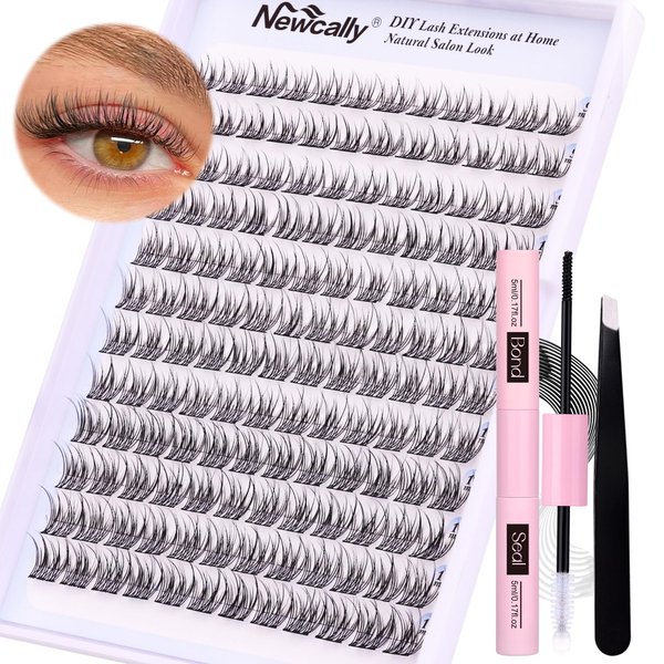 Lash Clusters Kit Natural DIY Eyelash Extension Kit Wispy Individual Lashes Extension CC Curl 9-11MM Lash Bond and Seal Tweezers for Beginner by Newcally