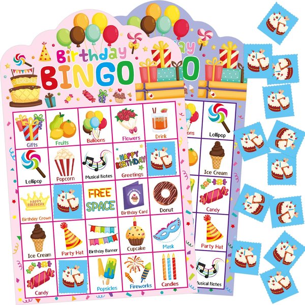 Birthday Bingo Game 24 Players for Kids Die-Cut Bingo Cards Party Game School Classroom Activities Supplies