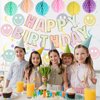 YEOCU Birthday Decorations, NO DIY, Pre-Strung Happy Birthday Banner with Honeycomb Balls, Hanging Swirls, Circle Dots Garland, Happy Birthday Party Decorations for Women Men Boys Girls (Pastel)