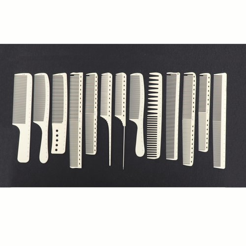 White/Black salon professional barber carbon comb heat-resistant anti-static hair comb set of 8 hairdressers preferred (13PC-White)